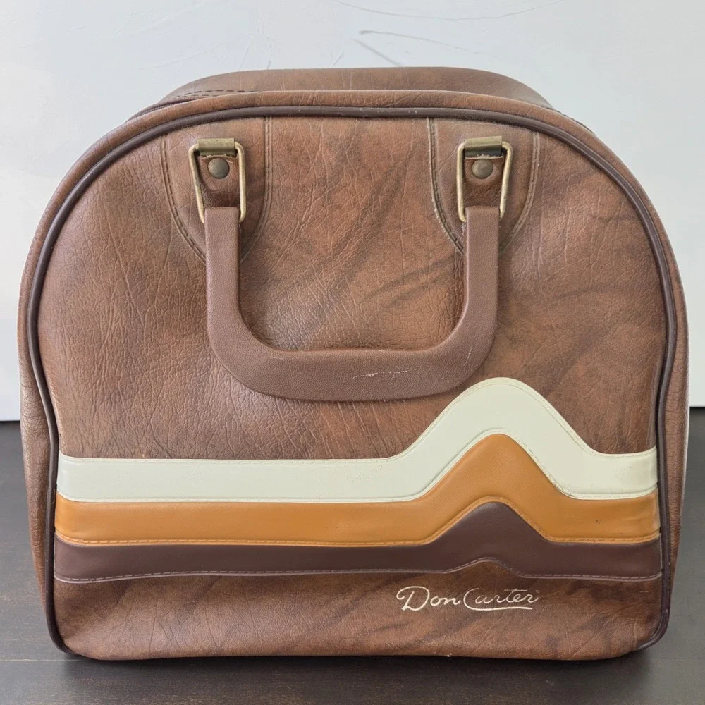 Vintage Brunswick Don Carter Wave Bowling Ball Bag Brown / Tan / Cream Retro